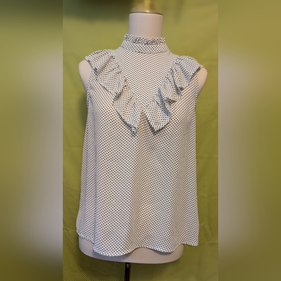 Who What Wear Tops - Polka Dot Ruffle Sleeveless Top